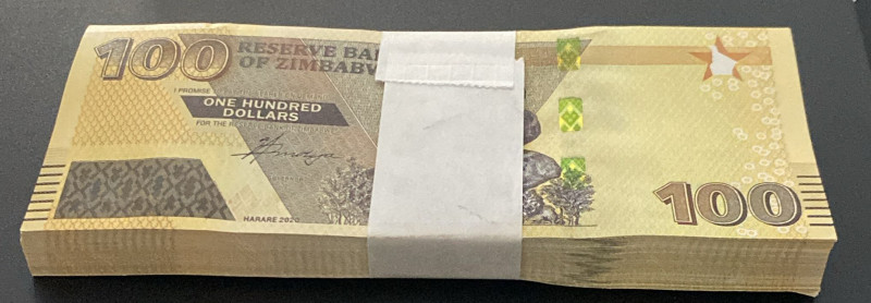 Zimbabwe, 100 Dollars, 2020, UNC, p106, BUNDLE, (Total 100 Banknotes)
Estimate: ...