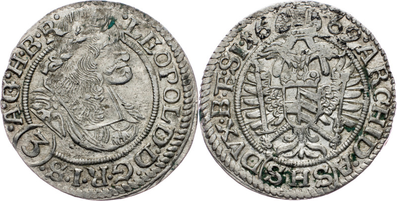 Leopold I., 3 Kreuzer 1669, SHS, Breslau Leopold I., 3 Kreuzer 1669, SHS, Bresla...