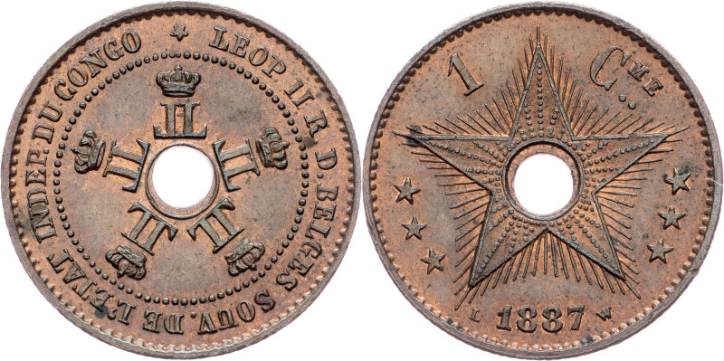 Belgian Congo, 1 Centime 1887 Belgian Congo, 1 Centime 1887, Copper, KM# 1, Mint...