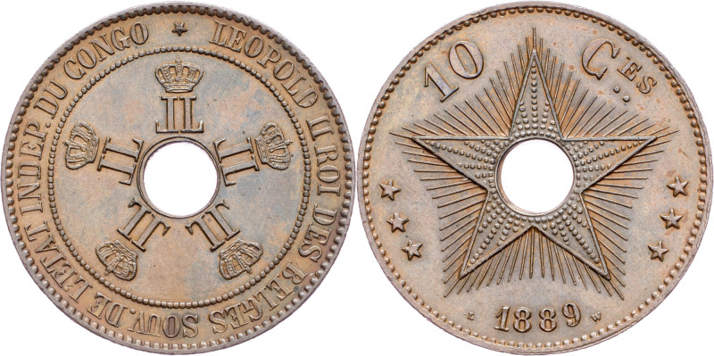 Belgian Congo, 10 Centimes 1889 Belgian Congo, 10 Centimes 1889, Copper, KM# 4, ...