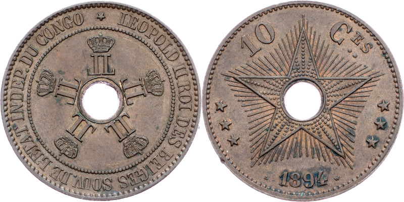 Belgian Congo, 10 Centimes 1894 Belgian Congo, 10 Centimes 1894, Copper, KM# 4, ...