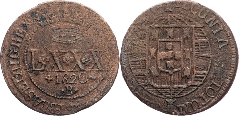 Cobre, 80 Reis 1820 Cobre, 80 Reis 1820, LMB C492; VF

Grade: VF