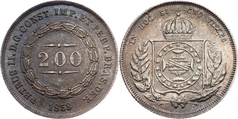 Brazil, 200 Reis 1858 Brazil, 200 Reis 1858, LMB P576, Beautiful toning, mint lu...