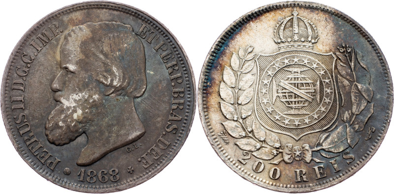 Brazil, 200 Reis 1868 Brazil, 200 Reis 1868, Ag, LMB P628, toned; EF

Grade: E...