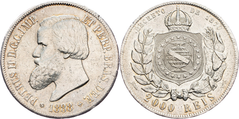 Brazil, 2000 Reis 1888 Brazil, 2000 Reis 1888, Ag, LMB P658; aVF

Grade: aVF