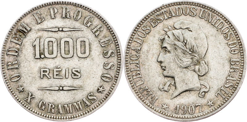 Brazil, 1000 Reis 1907 Brazil, 1000 Reis 1907, Ag, LMB P687; VF

Grade: VF