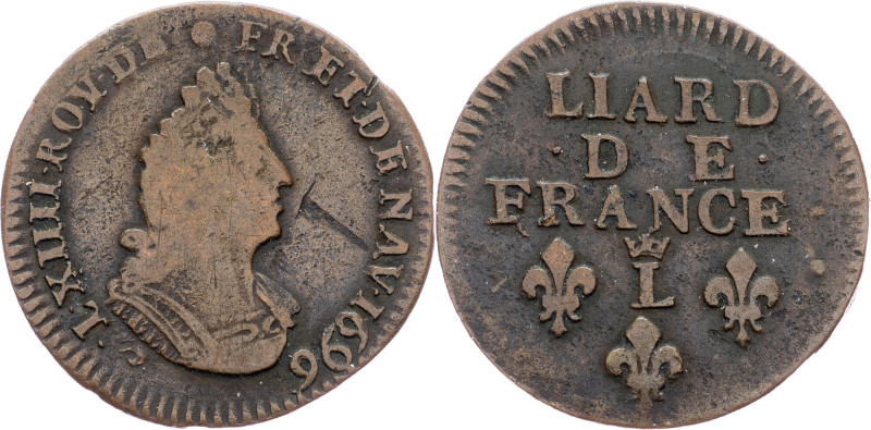 France, Liard 1696, L France, Liard 1696, L; VF

Grade: VF