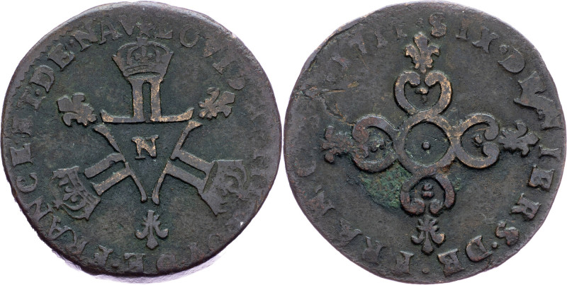 France, 6 Deniers 1711, N France, 6 Deniers 1711, N; VF

Grade: VF