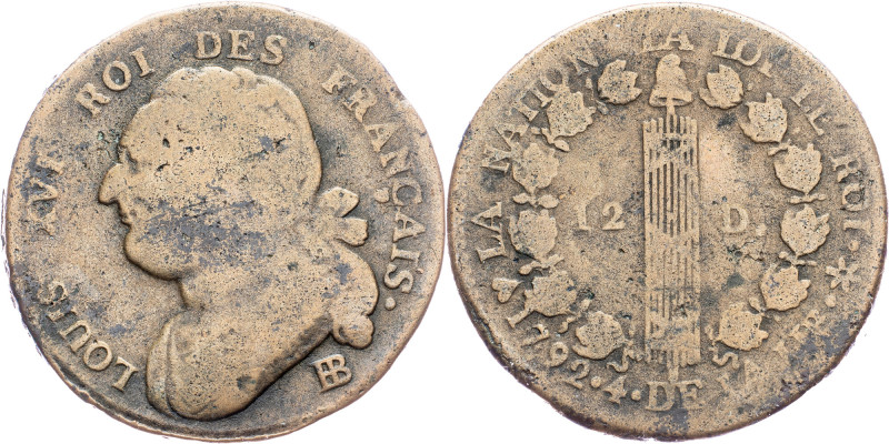 France, 12 Deniers 1792, BB France, 12 Deniers 1792, BB; F+

Grade: F+