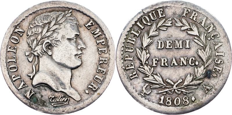 France, 1/2 Franc 1808, A France, 1/2 Franc 1808, A, KM# 680.1; VF

Grade: VF