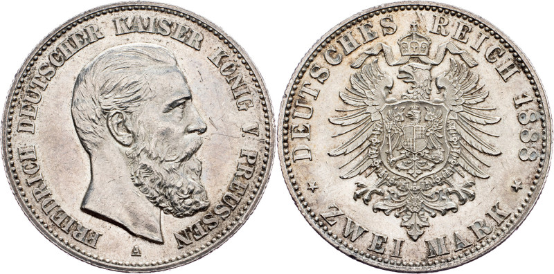 Germany, 2 Mark 1888, A Germany, 2 Mark 1888, A, Ag, KM# 510, Remains of mint lu...