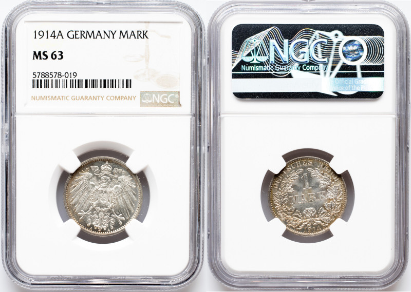 Germany, 1 Mark 1914, A Germany, 1 Mark 1914, A, Ag, KM# 14; NGC MS 63

Grade:...