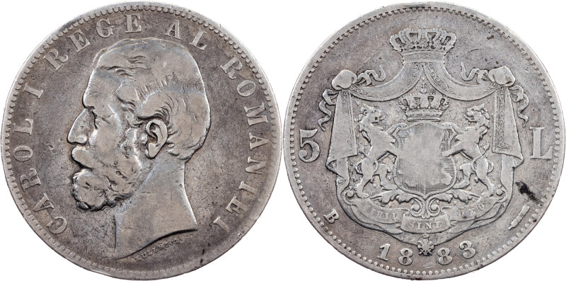 Carol I., 5 Lei 1883, Bucharest Carol I., 5 Lei 1883, Bucharest, 24,429 g, Ag (9...