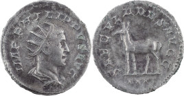 The Roman Empire
Phillip II as Caesar. Rome. Circa 244-249. AR Antoninianus 4.20 g. IMP PHILIPVS AVG, radiate, draped & cuirassed bust right / SAECVLA...
