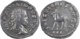 The Roman Empire
Phillip II as Caesar. Rome. Circa 244-249. AR Antoninianus 3.89 g. IMP PHILIPVS AVG, radiate, draped & cuirassed bust right / SAECVLA...