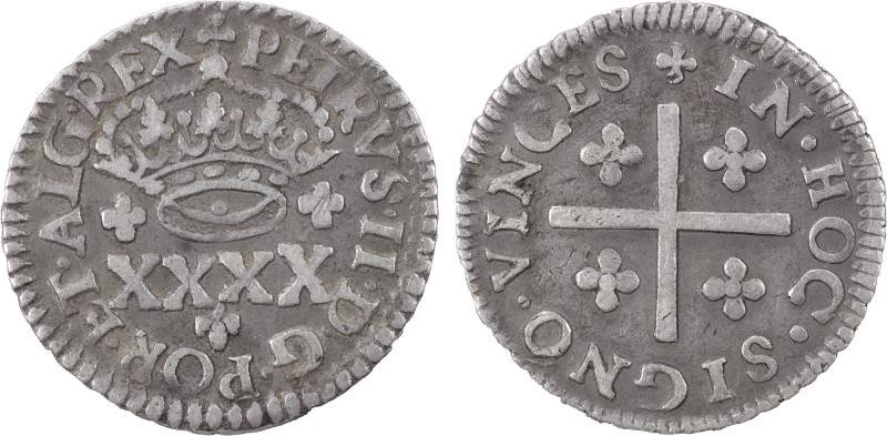 Portugal
D. Pedro II (1683-1706)
2 Vinténs Lisboa
AG: 24.14 1.60 g
MBC