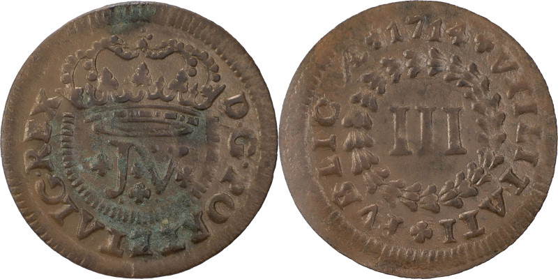 Portugal
D. João V (1706-1750)
3 réis 1714
AG: 08.03 3.11 g
BELA