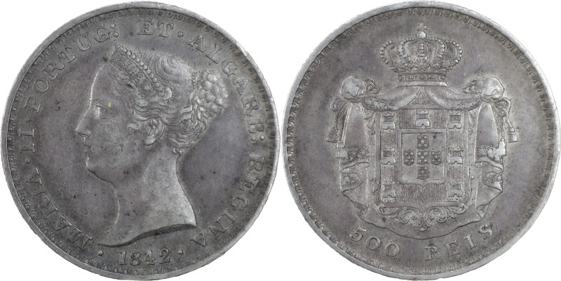 Portugal
D. Maria II (1834-1853)
500 réis 1842 Lisboa
AG: 39.06 14.72 g
BELA