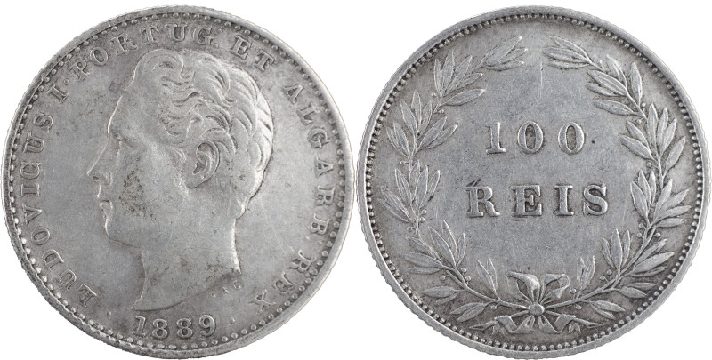 Portugal
D. Luís I (1861-1889)
100 réis 1889 Lisboa
AG: 09.22 2.57 g
MBC