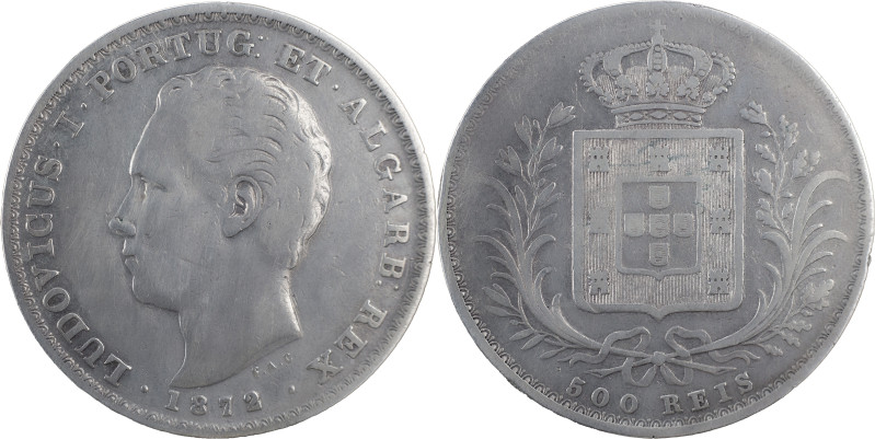 Portugal
D. Luís I (1861-1889)
500 réis 1872 Lisboa
AG: 12.10 12.17 g
BC+