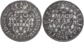 Angola
D. José I (1750-1777)
6 Macutas 1770
AG: 11.03 8.80 g
MBC + (buraco no reverso)