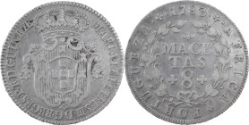 Angola
D. Maria I e D. Pedro III (1777-1786)
8 macutas 1783
AG: 07.01 11.83 g
BELA
