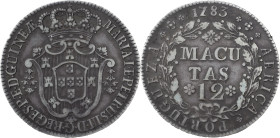 Angola
D. Maria I e D. Pedro III (1777-1786)
12 macutas 1783
AG: 09.01 17.27 g
BELA