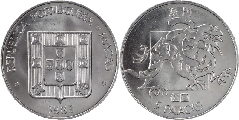 Macau
República Portuguesa (1910-1961)
5 patacas 1983
AG: 24.03 10.77 g
SOBERBA