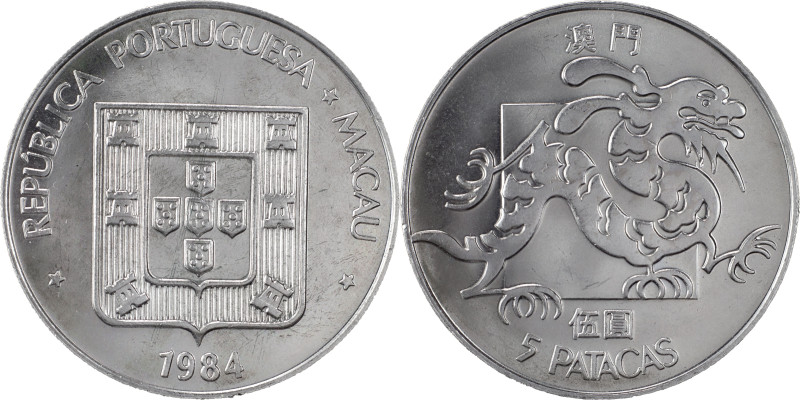 Macau
República Portuguesa (1910-1961)
5 patacas 1984
AG: 24.04 10.80 g
SOBERBA