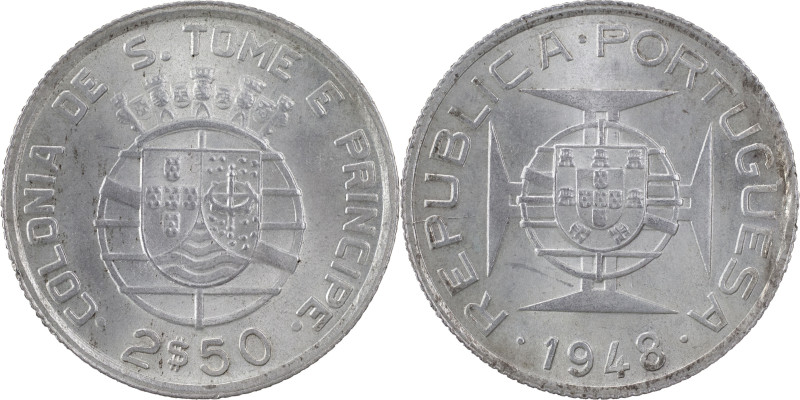 São Tomé e Príncipe
República Portuguesa
2.5 escudos 1948
AG 15.02 3.55 g
SOBERB...