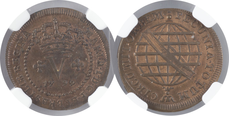 Moedas certificadas
Portugal - Brazil
D. Maria I 5 réis 1799
NGC 65 RB TOP GRADE...