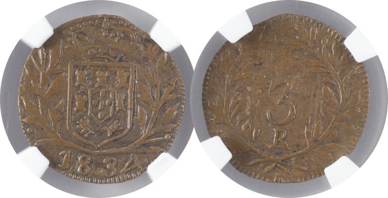 Moedas certificadas
Portugal - Índia
D. Maria II Ensaio de 3 réis 1834 Goa
NGC A...