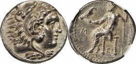 MACEDON. Kingdom of Macedon. Alexander III (the Great), 336-323 B.C. AR Tetradrachm, Sidon Mint, ca. 322-321 B.C. NGC AU.
Pr-3498. Early posthumous t...