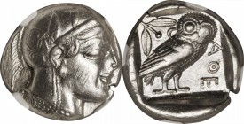 ATTICA. Athens. AR Tetradrachm, ca. 465-455 B.C. NGC Ch VF. Marks.
Svornos-pl. 10#8; Starr-Group-V.B. Helmeted head of Athena right; Reverse: Owl sta...