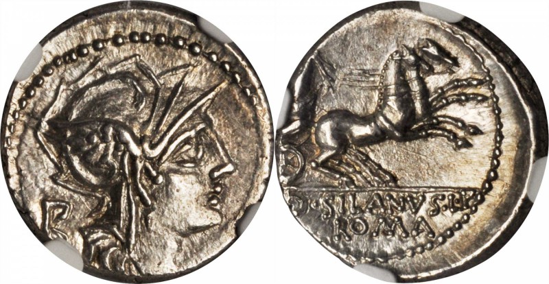 ROMAN REPUBLIC. D. Junius L.F. Silanus. AR Denarius (3.96 gms), Rome Mint, ca. 9...