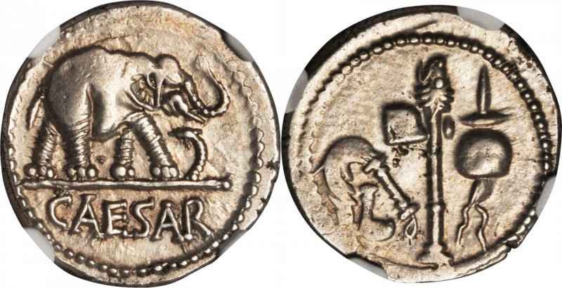 JULIUS CAESAR. AR Denarius (3.99 gms), Military Mint in Italy, ca. 49-48 B.C. NG...