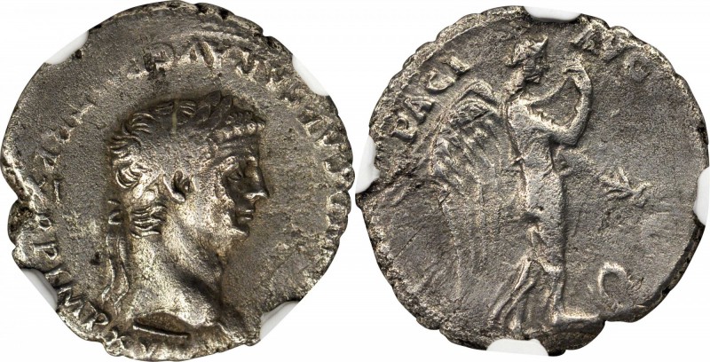 CLAUDIUS, A.D. 41-54. AR Denarius (3.63 gms), Rome Mint, ca. A.D. 50-51. NGC Ch ...