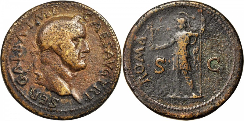 GALBA, A.D. 68-69. AE Sestertius (25.71 gms), Rome Mint, ca. A.D. 68. NEARLY EXT...