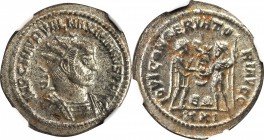 MAXIMIAN, A.D. 286-310. BI Aurelianianus (4.67 gms), Tripolis Mint, ca. A.D. 285. NGC MS, Strike: 5/5 Surface: 4/5. Silvering.
RIC-623. Radiate and c...
