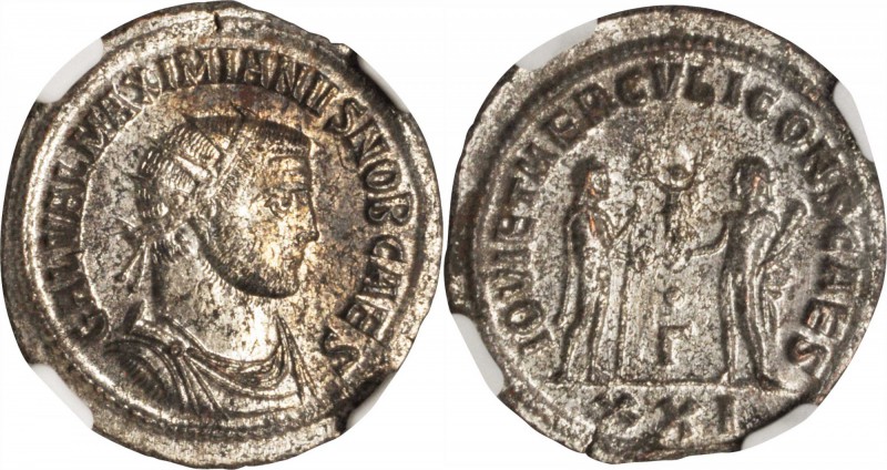GALERIUS AS CAESAR, A.D. 293-305. BI Aurelianianus (3.18 gms), Antioch Mint. NGC...