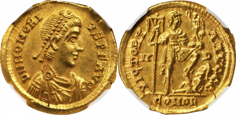 HONORIUS, A.D. 393-423. AV Solidus (4.51 gms), Mediolanum (Milan) Mint, ca. A.D....