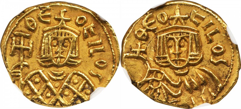 THEOPHILUS, 829-842. AV Solidus (3.84 gms), Syracuse Mint. NGC EF, Strike: 5/5 S...