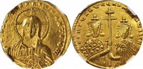 CONSTANTINE VII, 913-959. AV Solidus (4.41 gms), Constantinople Mint. NGC EF, Strike: 4/5 Surface: 2/5. Edge Marks.
S-1751. Draped bust of Christ wit...