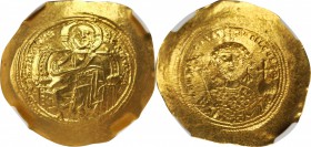 CONSTANTINE IX, 1042-1055. AV Histamenon Nomisma (4.38 gms), Constantinople Mint. NGC MS, Strike: 5/5 Surface: 5/5.
S-1829. Nimbate draped Christ ent...