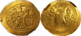 ROMANUS IV, 1068-1071. AV Histamenon Nomisma (4.37 gms), Constantinople Mint. NGC AU, Strike: 4/5 Surface: 3/5.
S-1859. Christ standing on footstool ...