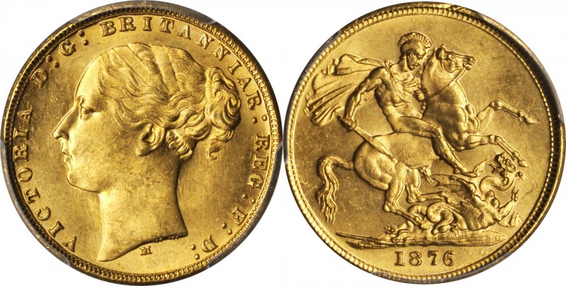 AUSTRALIA. Sovereign, 1876-M. Melbourne Mint. PCGS MS-64 Gold Shield.
S-3857; F...