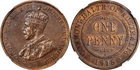 AUSTRALIA. Penny, 1918-I. Calcutta Mint. NGC AU-55 BN.
KM-23. Virtually fully detailed with traces of mint red around the protected designs.