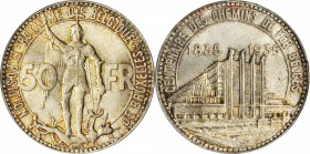 BELGIUM. 50 Franc, 1935. PCGS MS-67 Gold Shield.
KM-106.1; Eeckhout-NBFB-158. Struck for the Brussels exposition and railway centennial. Marvelous qu...