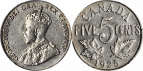 CANADA. 5 Cents, 1925. PCGS AU-55 Gold Shield.
KM-29. A pleasing example of this key date issue.