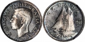 CANADA. 10 Cents, 1948. NGC MS-63.
KM-43. Flashy surfaces with attractive mottled charcoal to aqua toning on both sides.